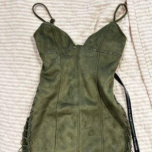 White Fox Olive Suede Dress with Lace-Up Detail